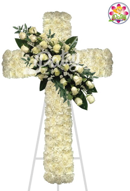 Hermosa cruz floral de Rosas Blancas de Condolencia